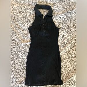Little black ribbed halter dress with color